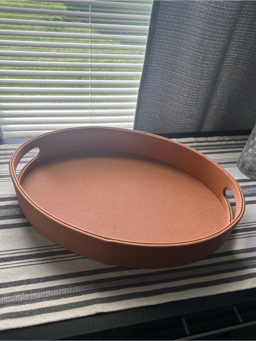 Faux Leather Oval Serving Tray - Brown